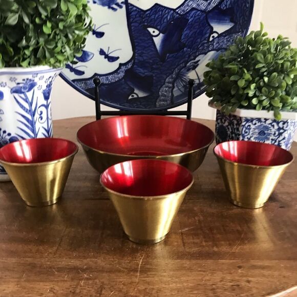 Vintage MCM Planter Inc brass serving bowls - Picture 1 of 4